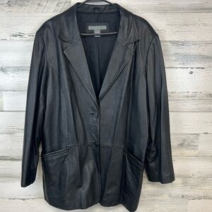 Jessica Holbrook Black Leather Button Front Jacket Size 1X